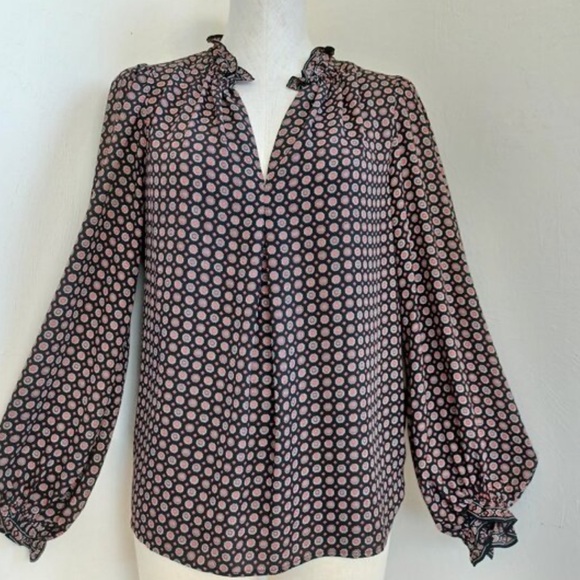 Max Studio Black Print Long Sleeve V Neck Popover Top - Picture 5 of 6